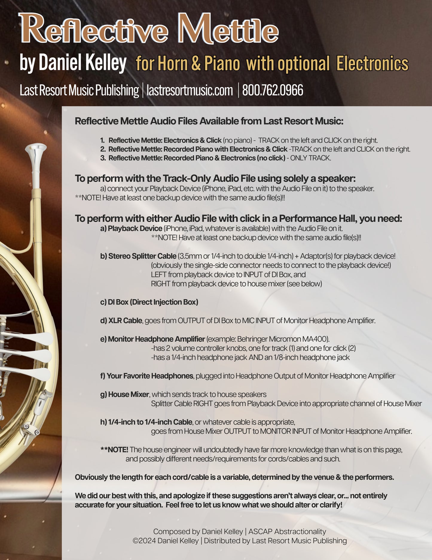 Reflective Mettle for French Horn, Piano + Optional Electronics