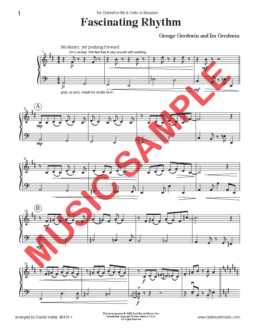 DUET SINGLES: Gershwin and Friends! for Clarinet & Cello or Bassoon CHOOSE A TITLE!