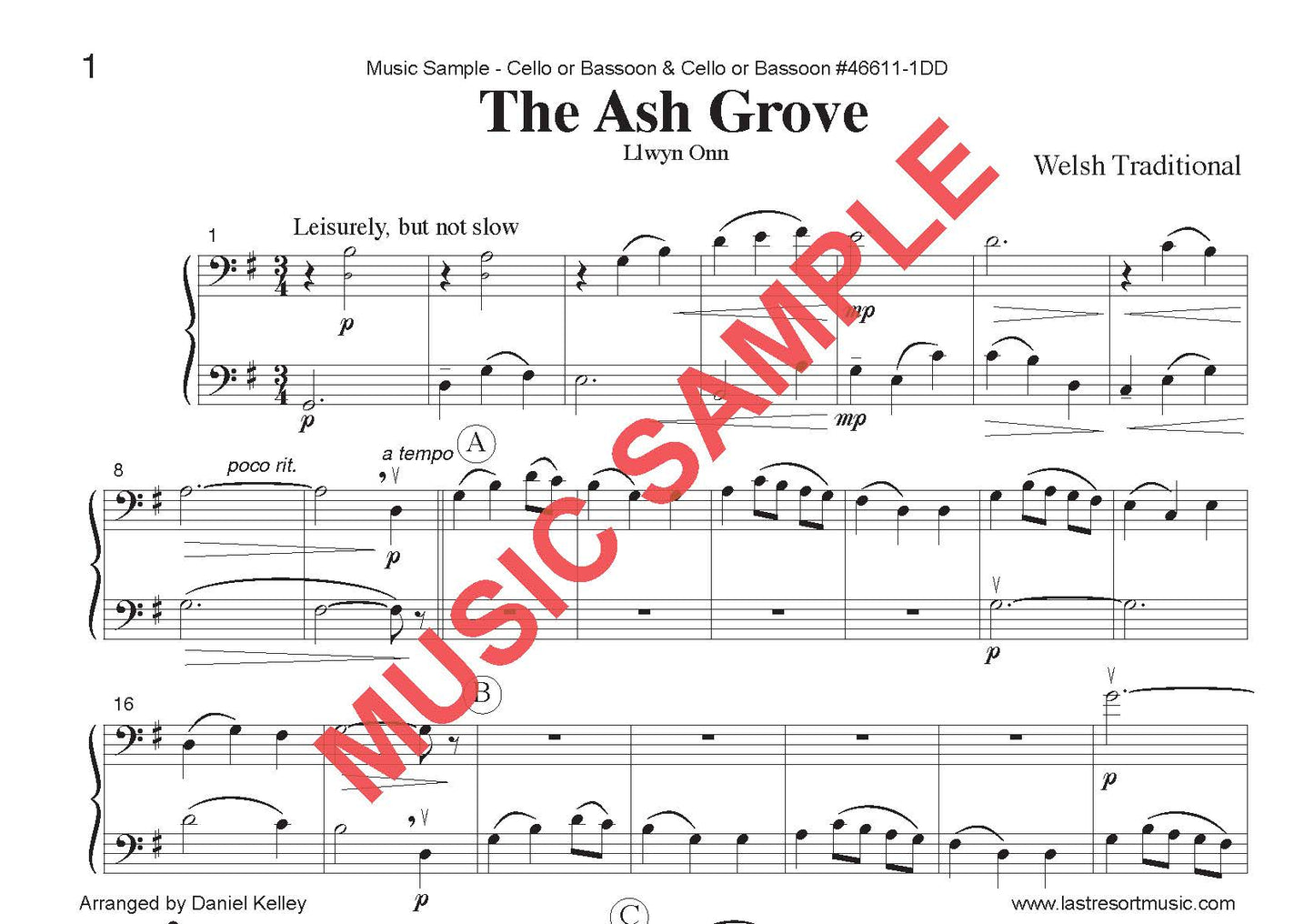 DUET SINGLES: Ash Grove, Happy Birthday & more! for Cello or Bassoon & Cello or Bassoon CHOOSE A TITLE!