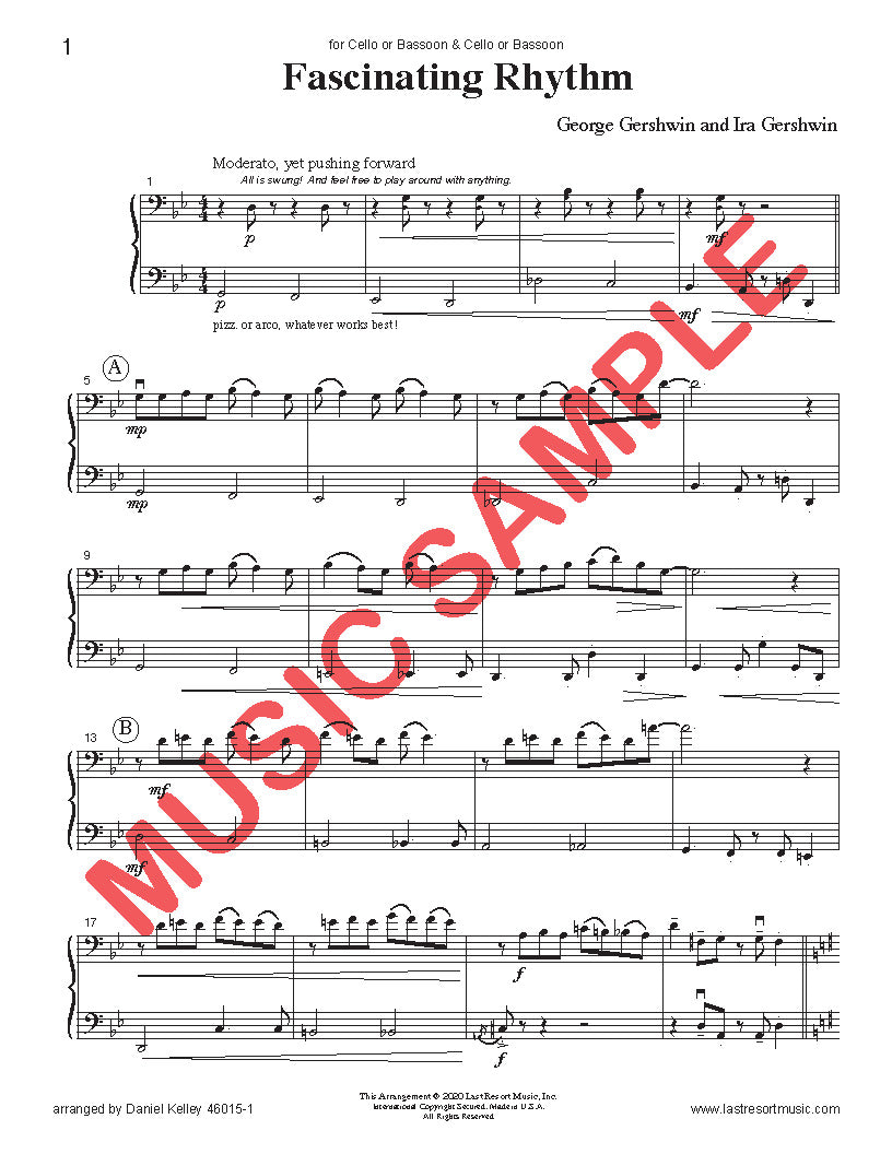 DUET SINGLES: Gershwin and Friends! for Cello or Bassoon & Cello or Bassoon CHOOSE A TITLE!
