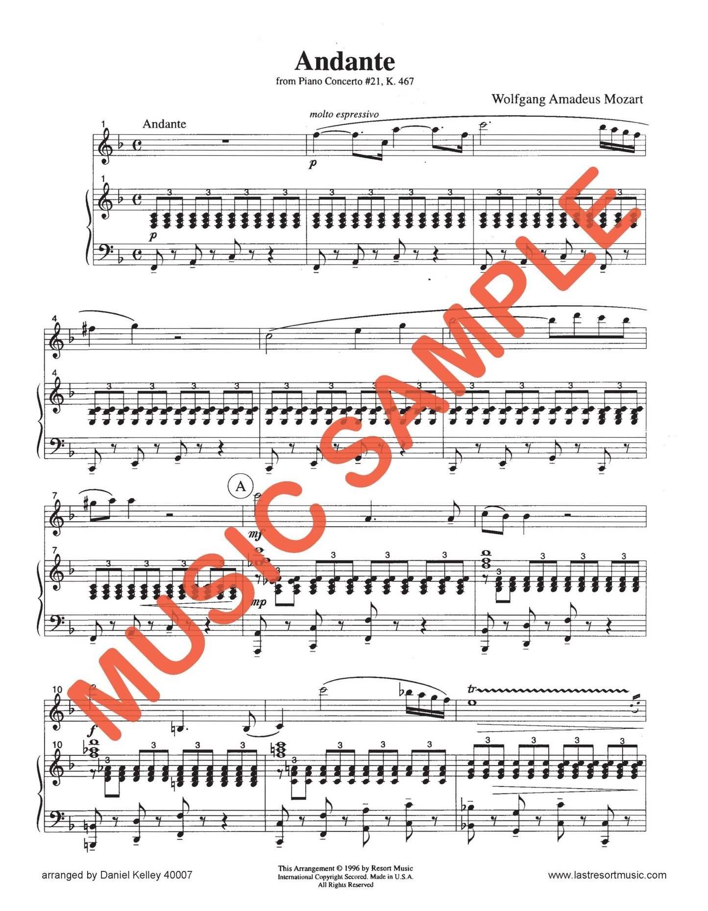 Andante Theme from Elvira Madigan for Flute & Piano - Last Resort Music Publishing