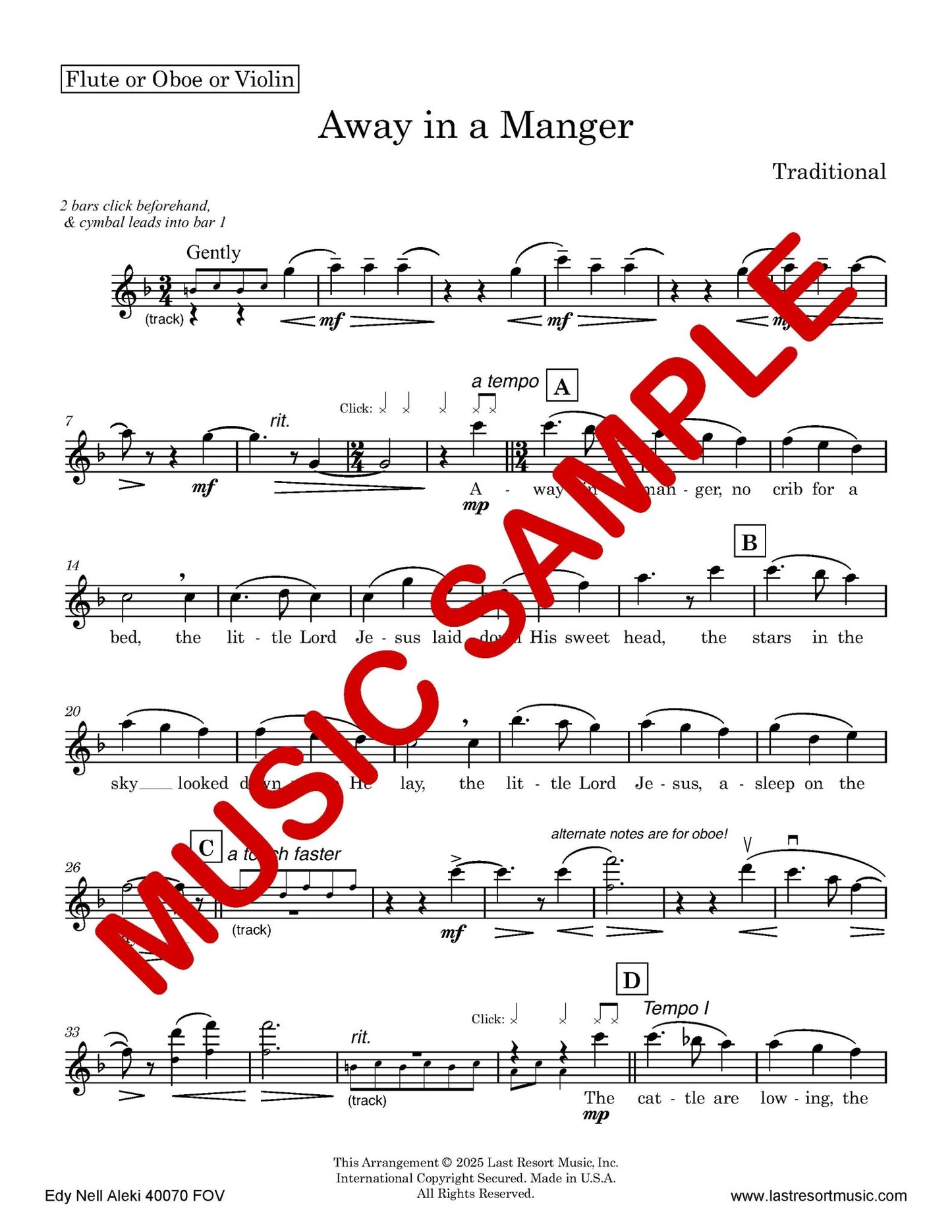 Away in a Manger for Solo Instrument + Play - Along Backing Track - Last Resort Music Publishing