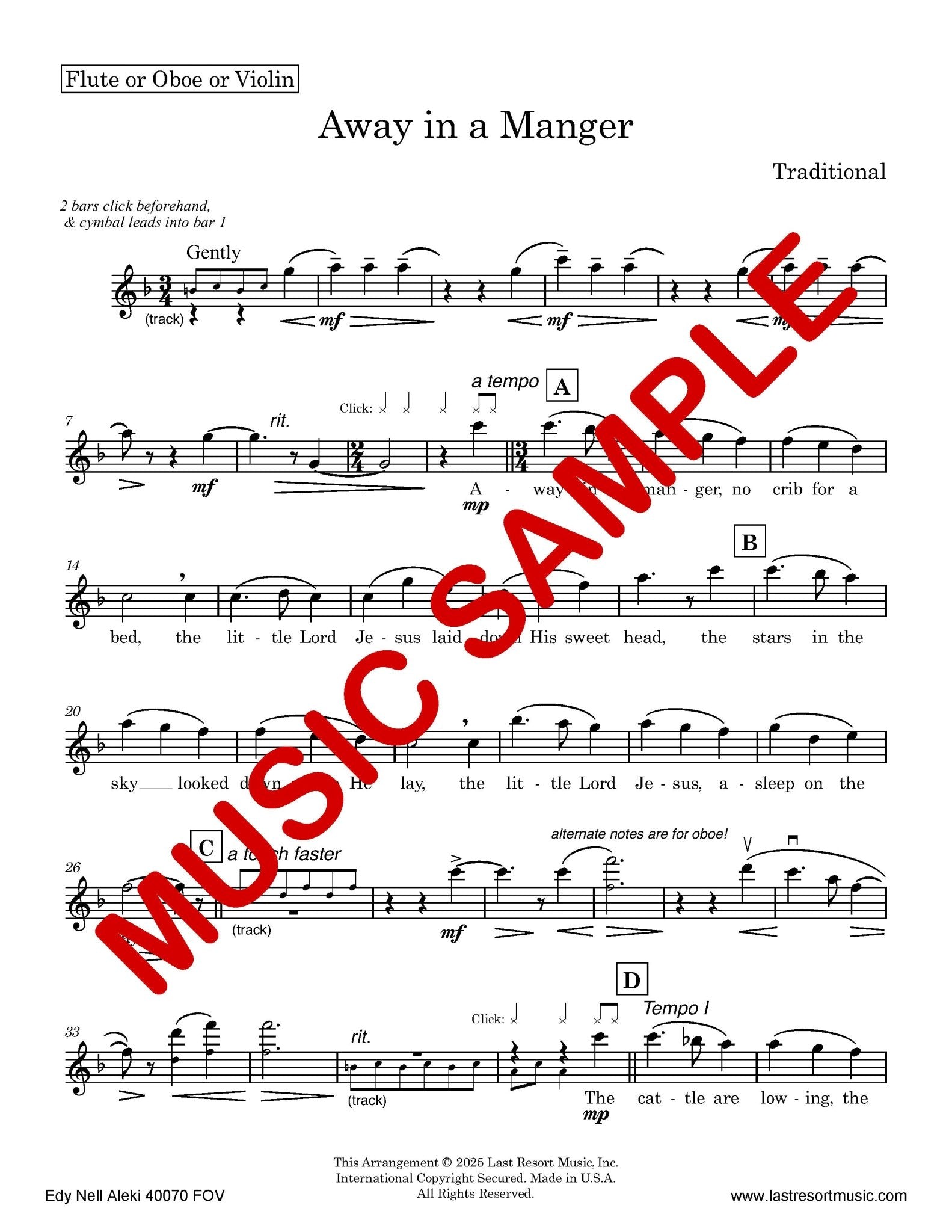 Away in a Manger for Solo Instrument + Play - Along Backing Track - Last Resort Music Publishing