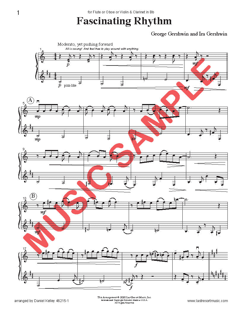 DUET SINGLES: Gershwin and Friends! for Flute or Oboe or Violin & Clarinet CHOOSE A TITLE!