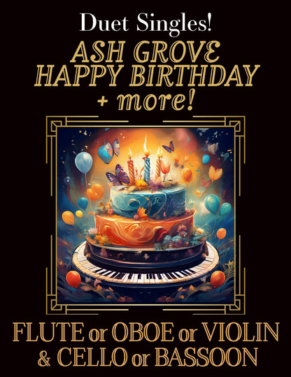DUET SINGLES: Ash Grove, Happy Birthday & more! for Flute or Oboe or Violin & Cello or Bassoon - Last Resort Music Publishing
