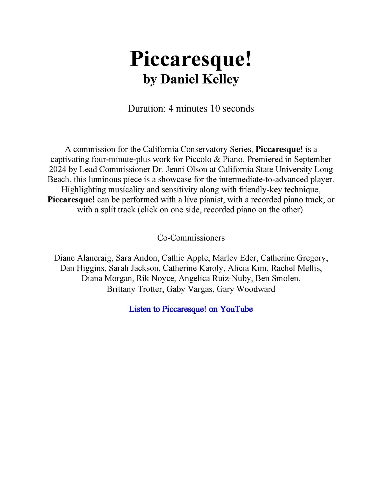 Piccaresque! for Piccolo & Piano - Last Resort Music Publishing