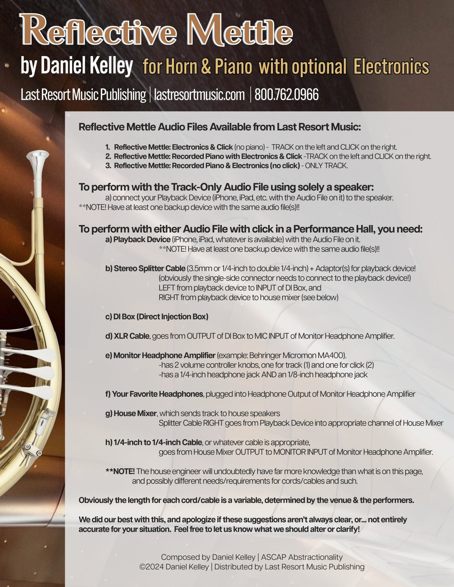 Reflective Mettle for French Horn, Piano + Optional Electronics - Last Resort Music Publishing