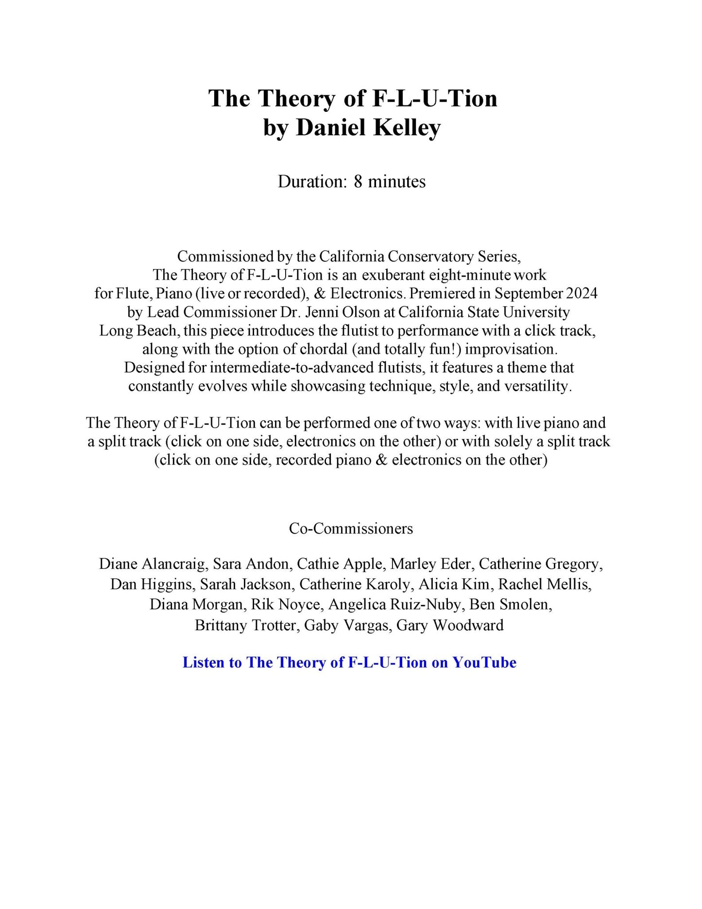 The Theory of F - L - U - Tion for Flute with Piano + Electronics - Last Resort Music Publishing