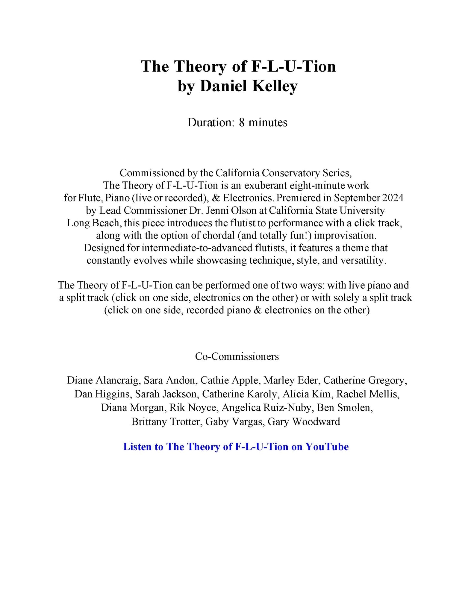 The Theory of F - L - U - Tion for Flute with Piano + Electronics - Last Resort Music Publishing