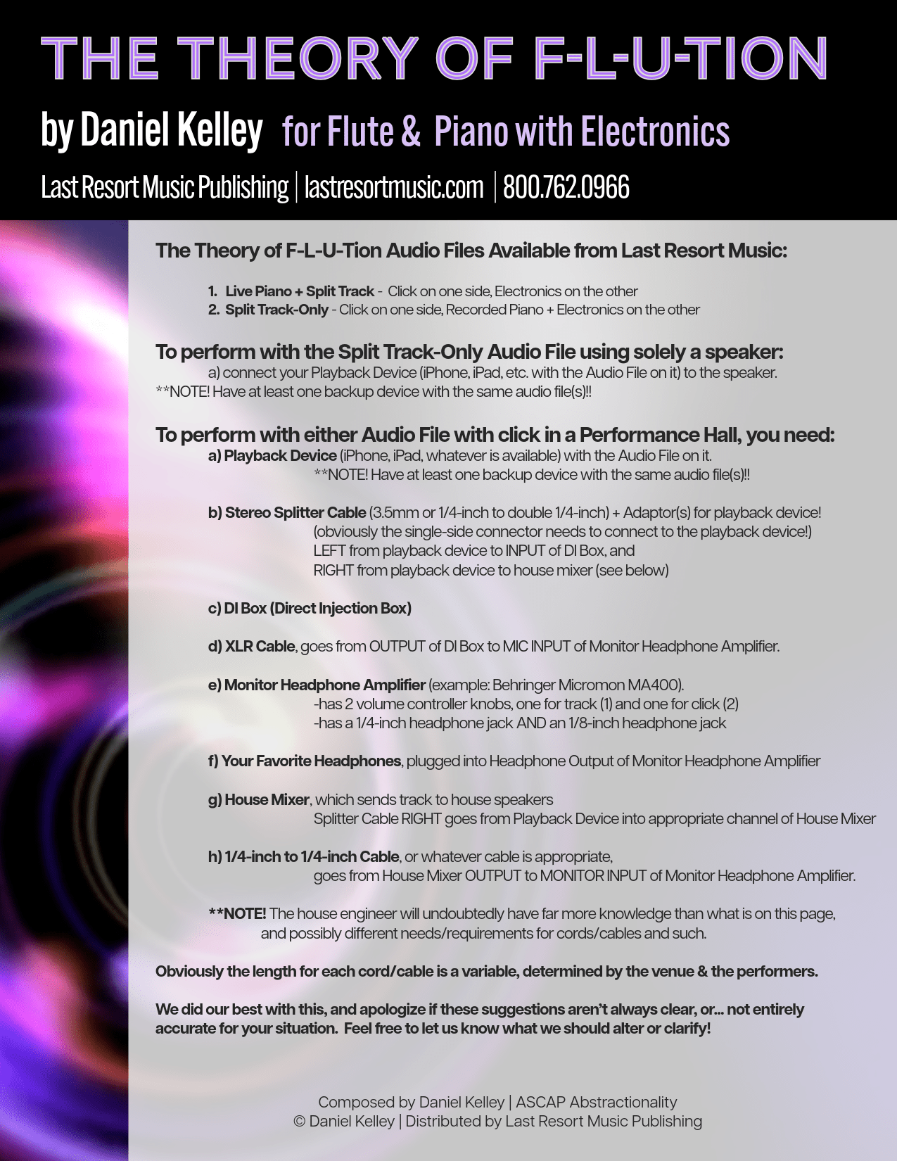 The Theory of F - L - U - Tion for Flute with Piano + Electronics - Last Resort Music Publishing